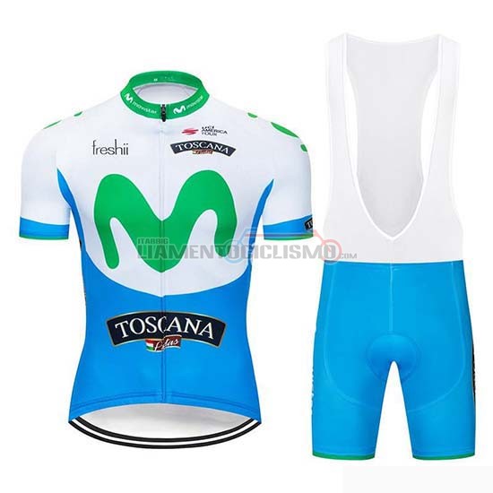 Abbigliamento Ciclismo Movistar Manica Corta 2019 Blu Bianco